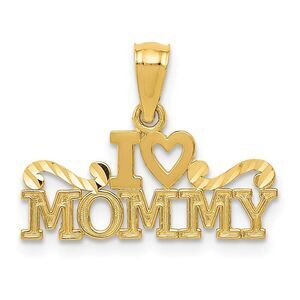 14k Yellow Gold I Heart Mommy Pendant, 20mm